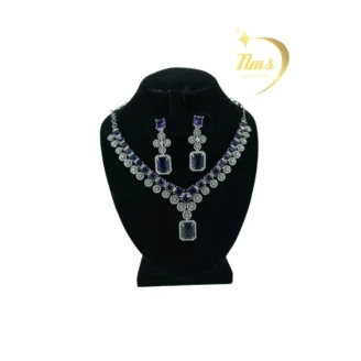 Stunning AD Blue Big Square Cubic Zirconia Necklace Set