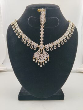 Dual Tone AD Stone Crescent Moon Maang Tikka Set | 2-Piece Forehead Ornament Set