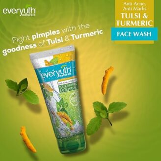 Everyuth Naturals Anti Acne, Anti Marks Tulsi Turmeric Face Wash|Gentle Exfoliation & Blemish Control|Paraben free|For Oily, Dry, Normal, Combination & Sensitive Skin|100% Soap Free