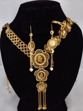 Floral Charm Gold Finish Short Necklace Set