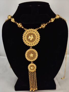 Traditional Gold Plated 3-Layer Filigree Haram Necklace with Tassels for Women