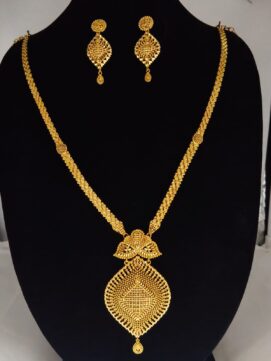 Traditional Gold Plated Long Haram Necklace with Heavy Filigree Pendant