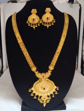Gold Plated Bridal 2-Layer Necklace Combo Set | Peacock Pendant with Ruby Green Stones