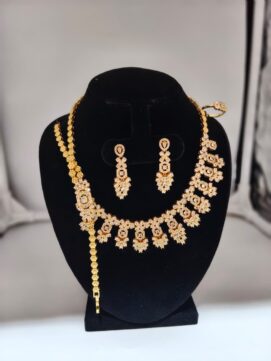 Premium Korean Gold Floral Drop Necklace Set with Earrings