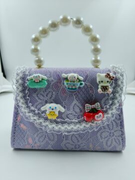 Korean Kawaii Pearl Handle Mini Sling Bag for Girls | 3D Cartoon Charms Lace Handbag