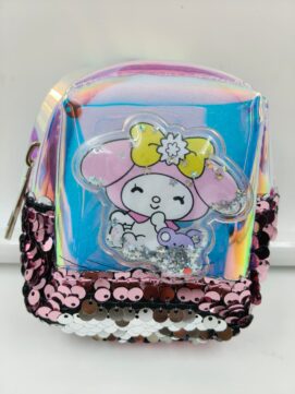 My Melody Holographic Sequin Mini Backpack Keychain with Liquid Glitter | Kawaii Coin Purse Bag Charm