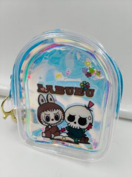 Holographic Stitch & Labubu Mini Coin Pouch Keychain with Liquid Glitter | Cute Bag Charm for Kids & Girls