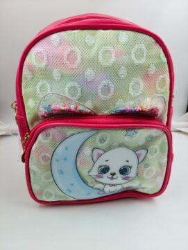 Cute Cat on Moon Mini Backpack with 3D Liquid Glitter Ears | Kids Sling Bag & Backpack