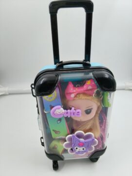 Mini Trolley Suitcase Doll Playset with Wheels & Accessories | Cute Transparent Travel Luggage Toy for Kids