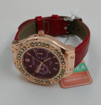 CNA W04 B21 Ladies Watch | Rose Gold Stone Studded Bezel | White Dial Chronograph Look | White Leather Strap Watch for Women