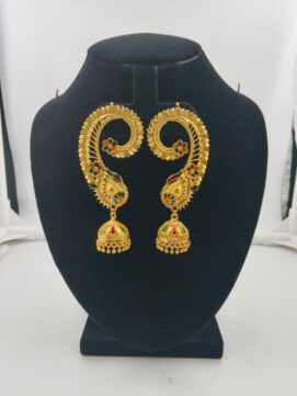 Full Ear Cuff Jhumka Earrings | Antique Gold Peacock Meenakari | Multicolor Bridal Ethnic Statement Earrings