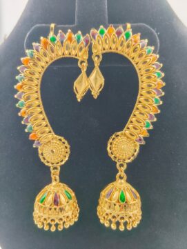 Gold Plated Multi-Color Meenakari Full Ear Cuff Jhumka | Kaan Pasa | Temple Jewellery