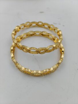 Gold Plated Oval Link Jali Bangle Pair | Rava Border Cutwork Design
