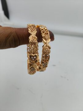 Gold Plated Heart & Filigree Bangle Pair | AD Stone CNC Cutwork