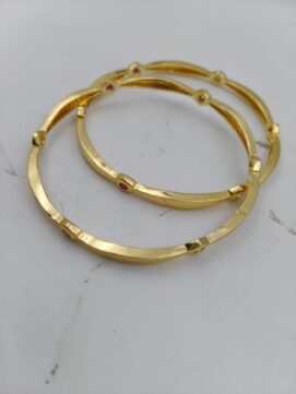 Gold Plated Sleek Stone Bangle Pair | Pink & White AD Stones