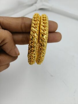 Gold Plated Heavy Granulation Kada Bangle Pair | Rava Cluster Design