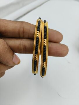 Gold Plated Black Bead Mangalsutra Bangle Pair | Karimani Design