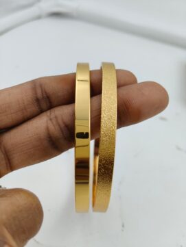 Gold Plated Plain Reversible Bangle Pair | Glossy & Matte Finish