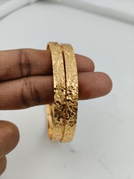 Gold Plated Hammered Texture Bangle Pair | Crushed Gold Finish