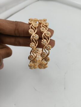 Gold Plated Floral Wave Bangle Pair | AD Stone Vine Design
