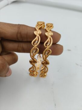 Gold Plated Infinity Heart Bangle Pair | AD Stone Swirl Design