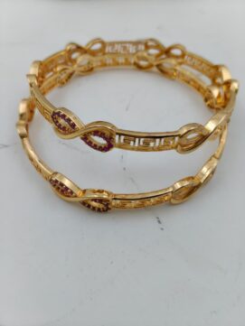 Gold Plated Infinity & Greek Key Bangle Pair | Ruby & White AD Stone Options