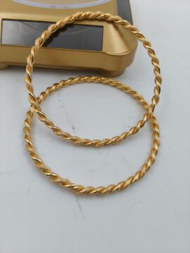 Gold Plated Rope Twist Bangle Pair | Glossy & Matte Braided Design