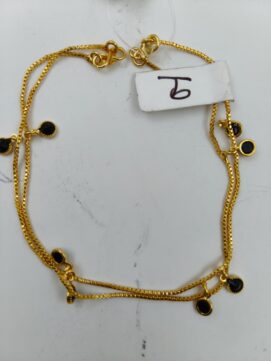Gold Plated Double Layer Black Bead Charm Anklet | Minimalist Payal | Evil Eye Style