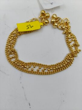 Gold Plated Heavy Double Line Curb Chain Anklet | Ball Drop Payal with Ghungroo | Code 7.5