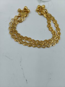 Gold Plated Triple Layer Mango Link Chain Anklet | Aam Kolka Designer Payal with Ghungroo