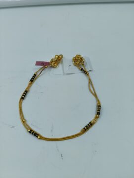 Gold Plated Mangalsutra Style Black Bead Anklet | Double Line Nazar Payal | Code 11