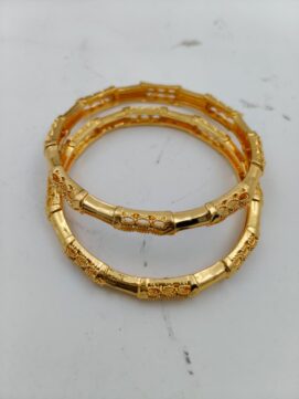 Gold-Plated Bamboo Jali Kada Bangle Pair / Traditional Cutwork Kadas.