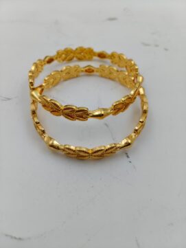 Gold-Plated Leaf Motif Designer Bangle Pair / Cutwork Floral Kada.