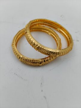 Gold-Plated Heavy Rava Work Kada Bangle Pair / Traditional Dot Textured Bangles.