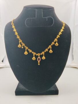 Gold Plated Kerala Palakka Fan Drop Necklace | Ruby Stone Chain