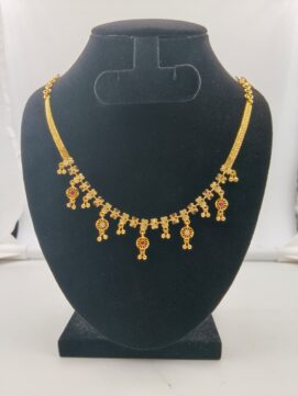 Gold Plated 5-Drop Flower Stone Collar Chain | Ruby White Stone Jhalar