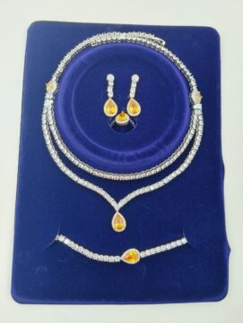 Rhodium AD Stone Combo Set | Yellow Topaz | 4-Piece Necklace Set