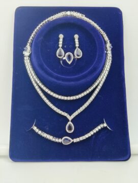 Rhodium AD Stone Combo Set | Blue Sapphire | 4-Piece Necklace Set