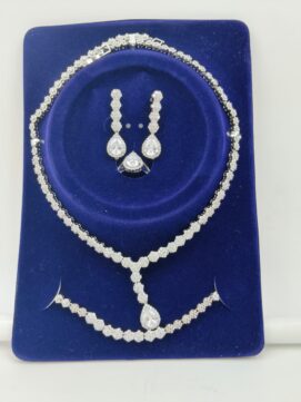 Rhodium AD Stone Combo Set | Full White | 4-Piece Necklace Set