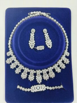 Rhodium AD Stone Geometric Combo Set | Full White | 4-Piece Necklace Set
