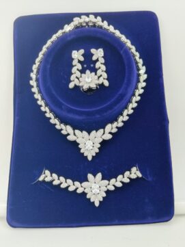 Rhodium AD Stone Leaf Vine Combo Set | Full White | 4-Piece Necklace Set