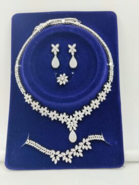 Rhodium AD Stone Floral Teardrop Combo Set | Full White | 4-Piece Necklace Set