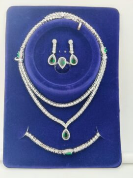 Rhodium AD Stone Emerald Tennis Layer Combo Set | Green | 4-Piece Necklace Set