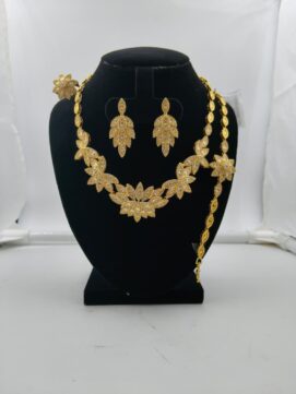 Gold-Plated AD Stone Lotus Leaf Combo Set | Full White | 4-Piece Necklace Set
