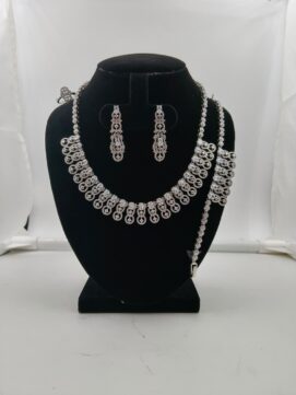Rhodium AD Stone Infinity Loop Jhalar Combo Set | Full White | 4-Piece Necklace Set