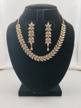 Gold-Plated AD Stone Marquise Leaf Cluster Set | Full White | 2-Piece Necklace Set
