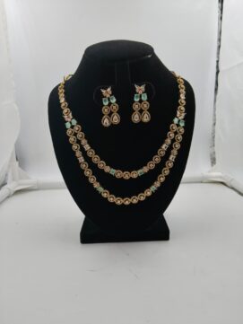 Gold-Plated AD Stone Mint Green Double Layer Circle Tennis Set | 2-Piece Necklace Set