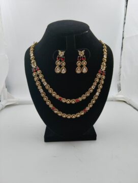 Gold-Plated AD Stone Ruby Red Double Layer Circle Tennis Set | 2-Piece Necklace Set
