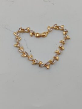 Micro Gold Marquise Leaf Bracelet | White Stone Vine Design Party Wear Bracelet