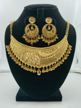 Royal Gold-Plated Sculpted Choker and Traditional Chandbali Earring Set